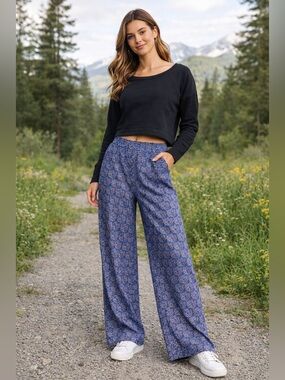 Reitmans Blue Boho Wide Leg Palazzo Pants [000000]